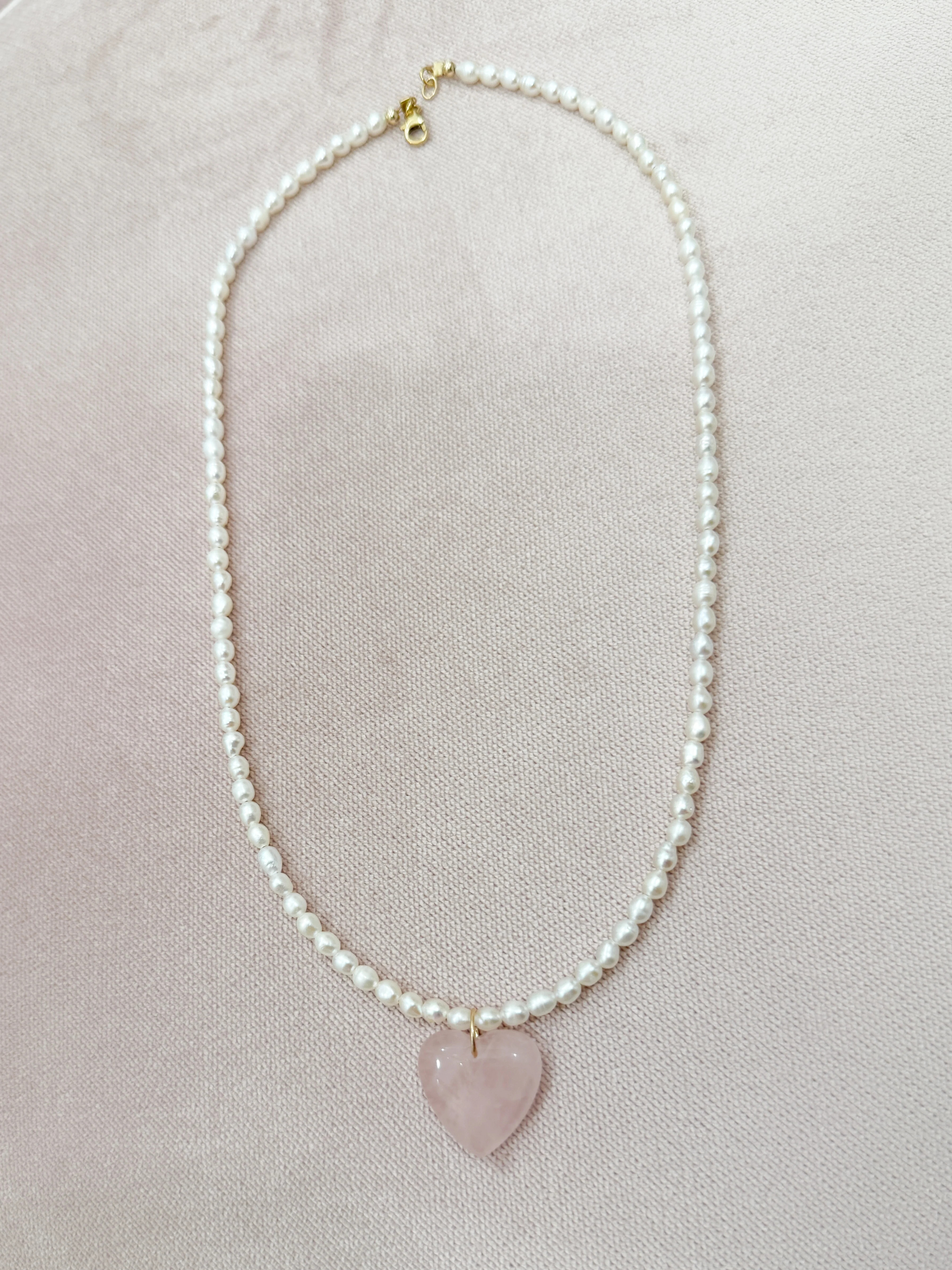 Elle Freshwater Pearl Rose Quartz Heart Necklace Gold | Carin Rose
