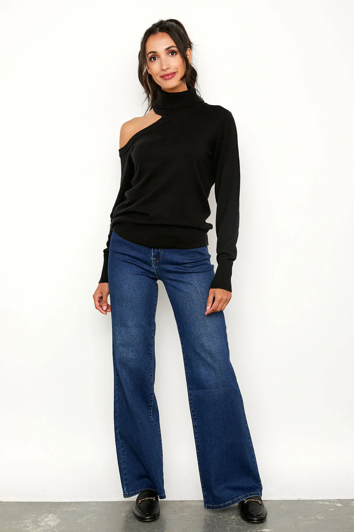 RD Style Pipa Rib Cutout Shoulder Turtleneck | Social Threads