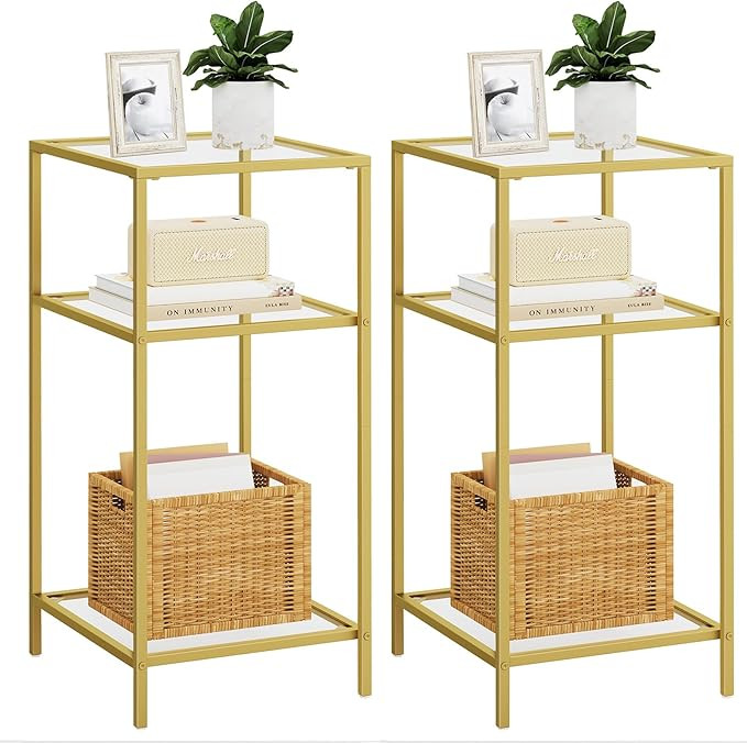 Homhedy 3-Tier Side Tables Set of 2, End Tables with Tempered Glass, Nightstands with Storage She... | Amazon (US)