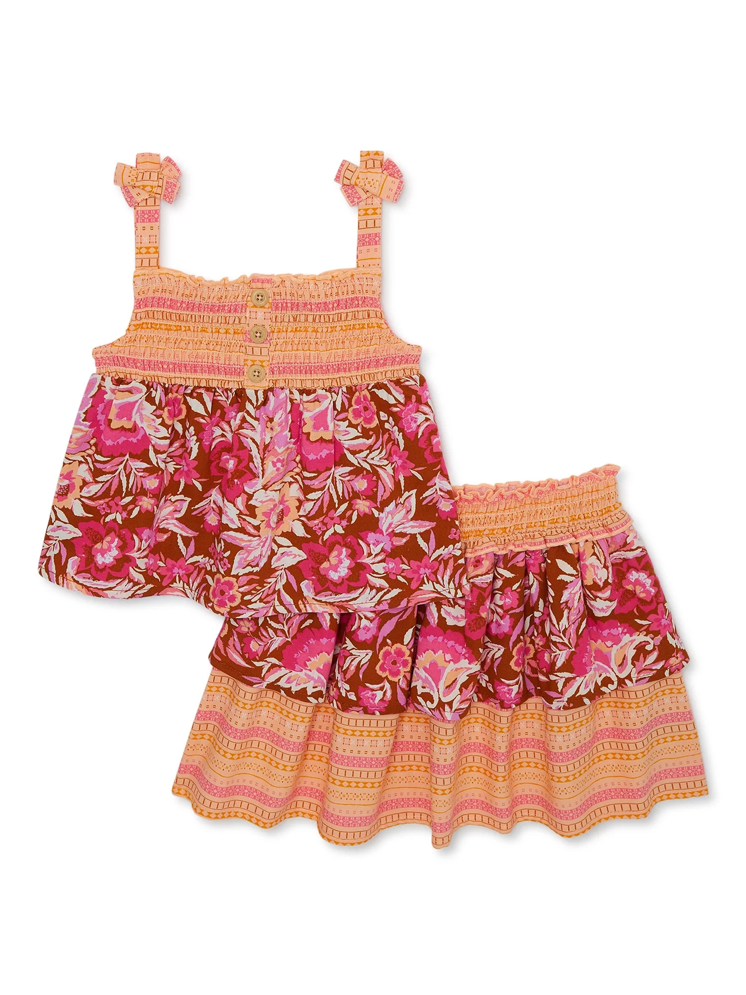 Wonder Nation Toddler Girl Smocked Sleeveless Top and Skirt Set, 2-Piece, 12M-5T | Walmart (US)