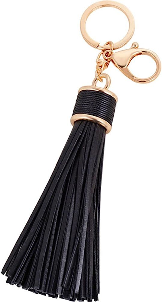 ZOONAI Women Leather Tassels Keychain Car Circle Key Rings Gift Bag Hanging Buckle | Amazon (US)