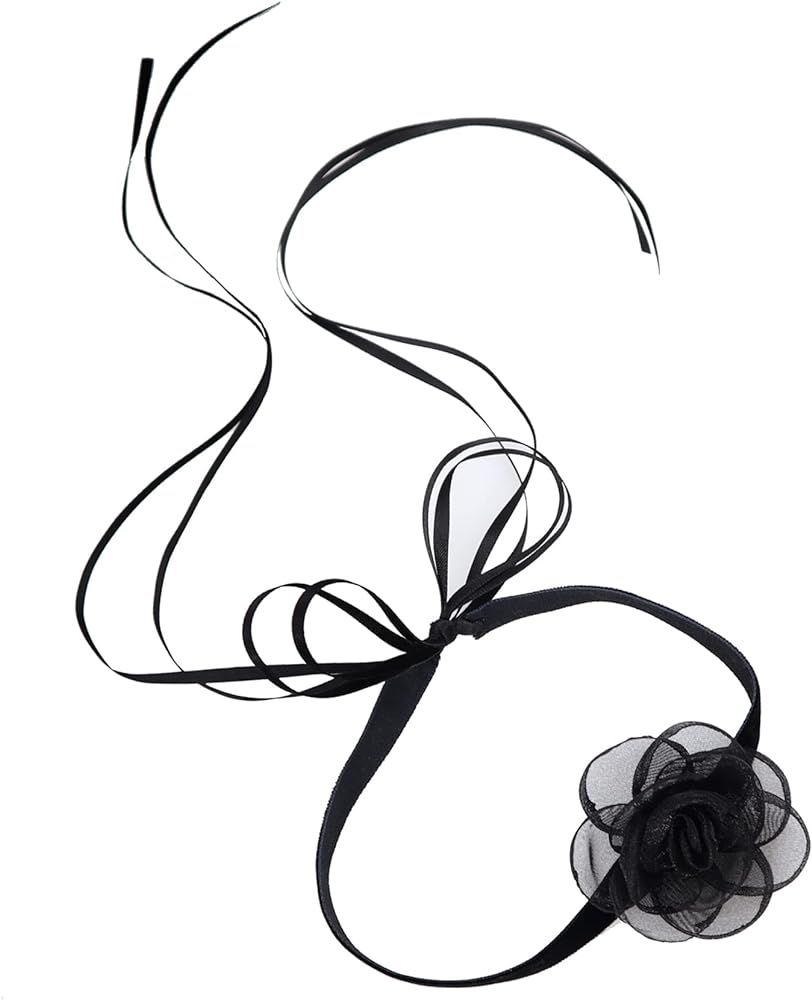 iuviwey Black Choker Camellia Flower Lace-up Necklace For Women Girls | Amazon (US)