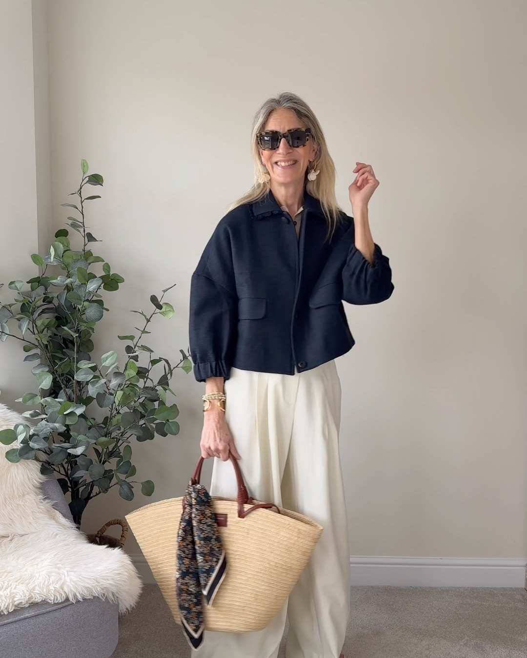 Navy & Evru/Cream. A classic combo that never fails. These prices are perfection worn together and just as perfect worn apart. Try the jacket with jeans, the trousers with a Tee & Trainers. 
Navy Jacket 
Cream Wide Leg Trousers
Neutral Outfit
Classic Style 

#LTKspring #LTKstyletip #LTKover50style