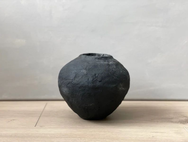 Paper Mache Vase Handmade Vessel Textured Black Vase Unique | Etsy | Etsy (US)