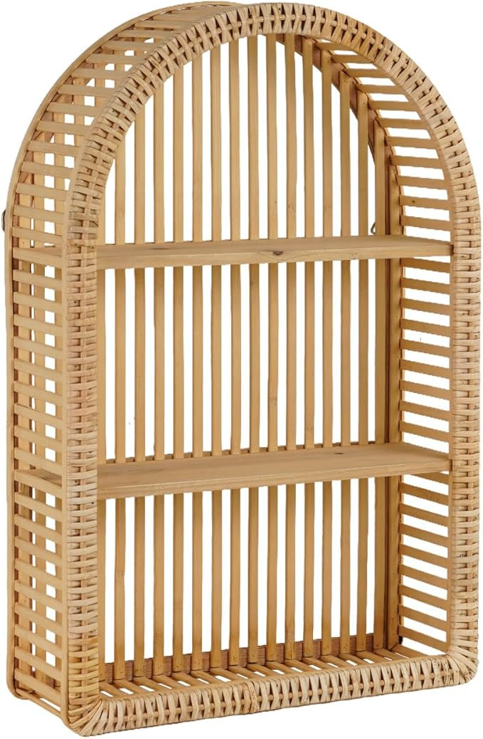Rattan Wall Shelf - 3 Tier Boho Arch Hanging Shelves Handcraft Floating Shelf for Bathroom Living... | Amazon (US)