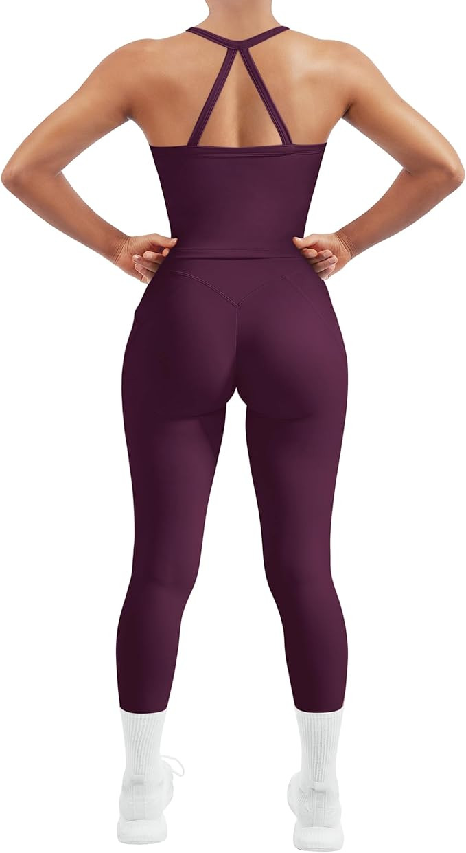 SUUKSESS Women 2 Piece Workout Sets Compression Tummy Control Leggings with Pockets Halter Built ... | Amazon (US)