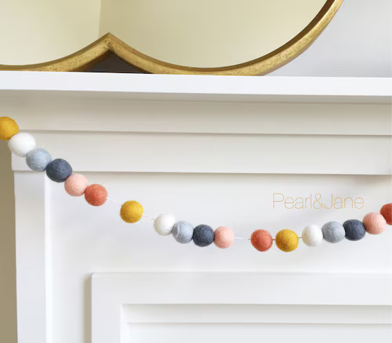 Fall Felt Ball Garland, Banner, Bunting - Gray, Peach, Coral, Ivory, and Mustard - READY TO SHIP! | Etsy (US)