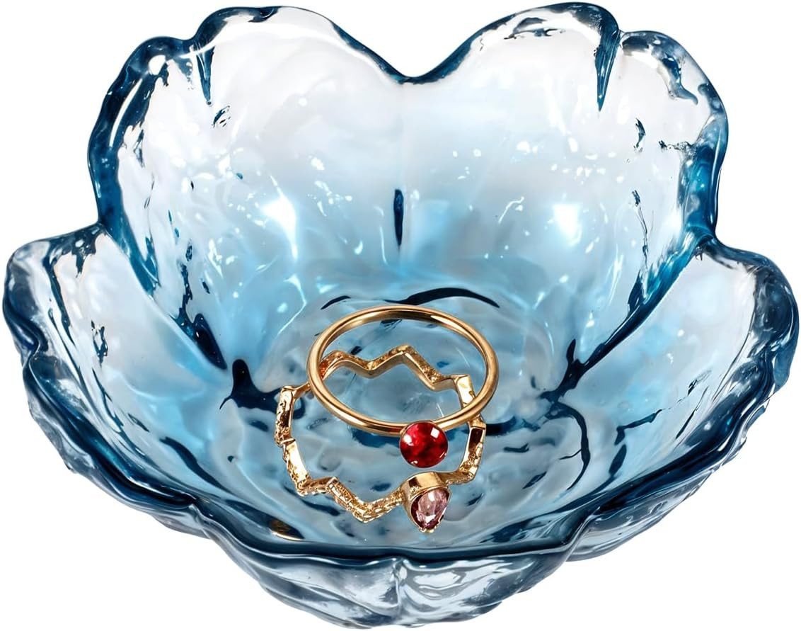 Jewelry Tray Crystal Blue Flower Ring Dish Decorative Glass Trinket Dish Small Modern Accent Tray... | Amazon (US)