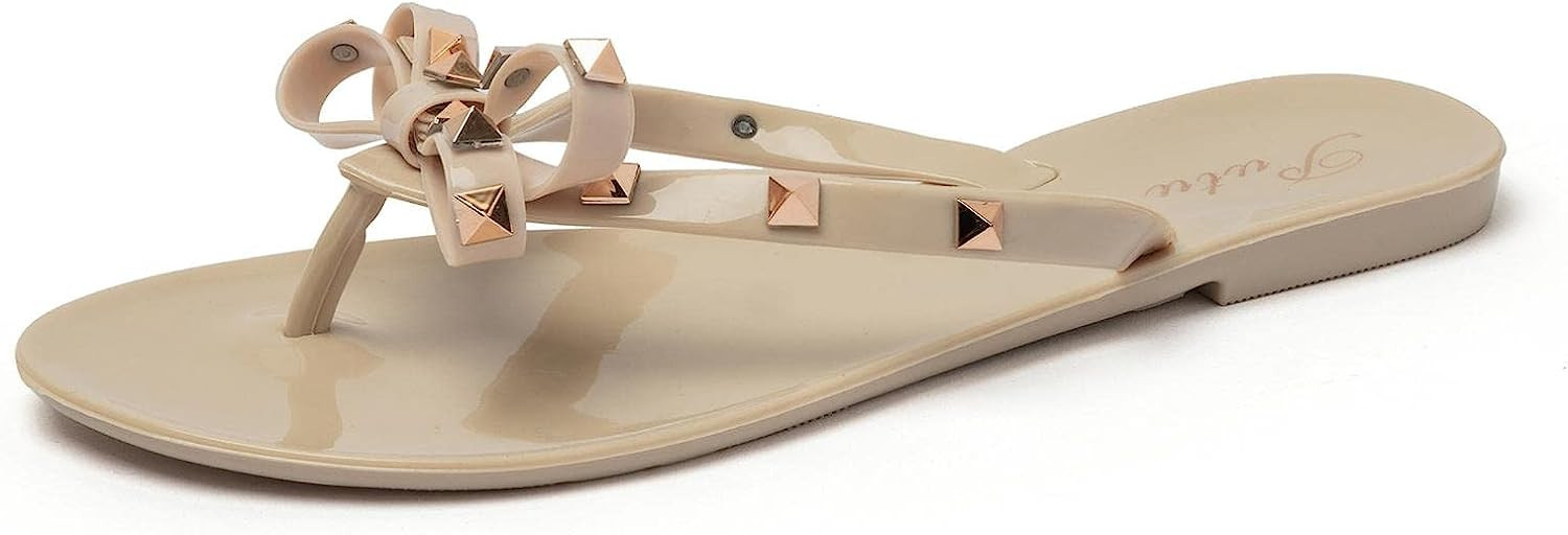 Putu Women Flip Flops Studded Jelly Thong Sandals with Bow | Amazon (US)