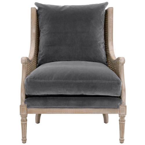 Beau French Country Grey Velvet Natural Cane Birch Wood Wing Arm Chair | Kathy Kuo Home