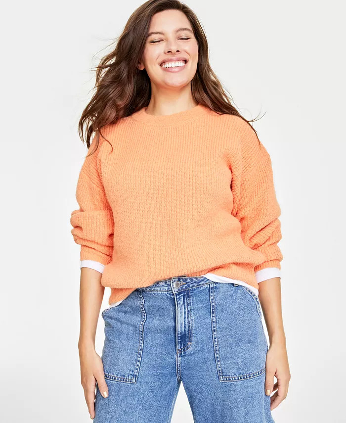 Women's Shaker Crewneck Long-Sleeve Sweater, Created for Macy's | Macy's