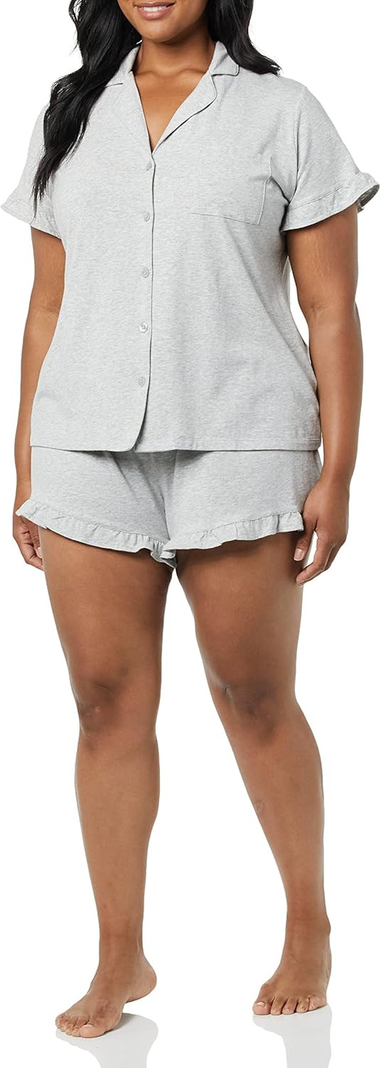 Amazon Essentials Women's Cotton Modal Piped Notch Collar Pajama Set (Available in Plus Size) | Amazon (US)