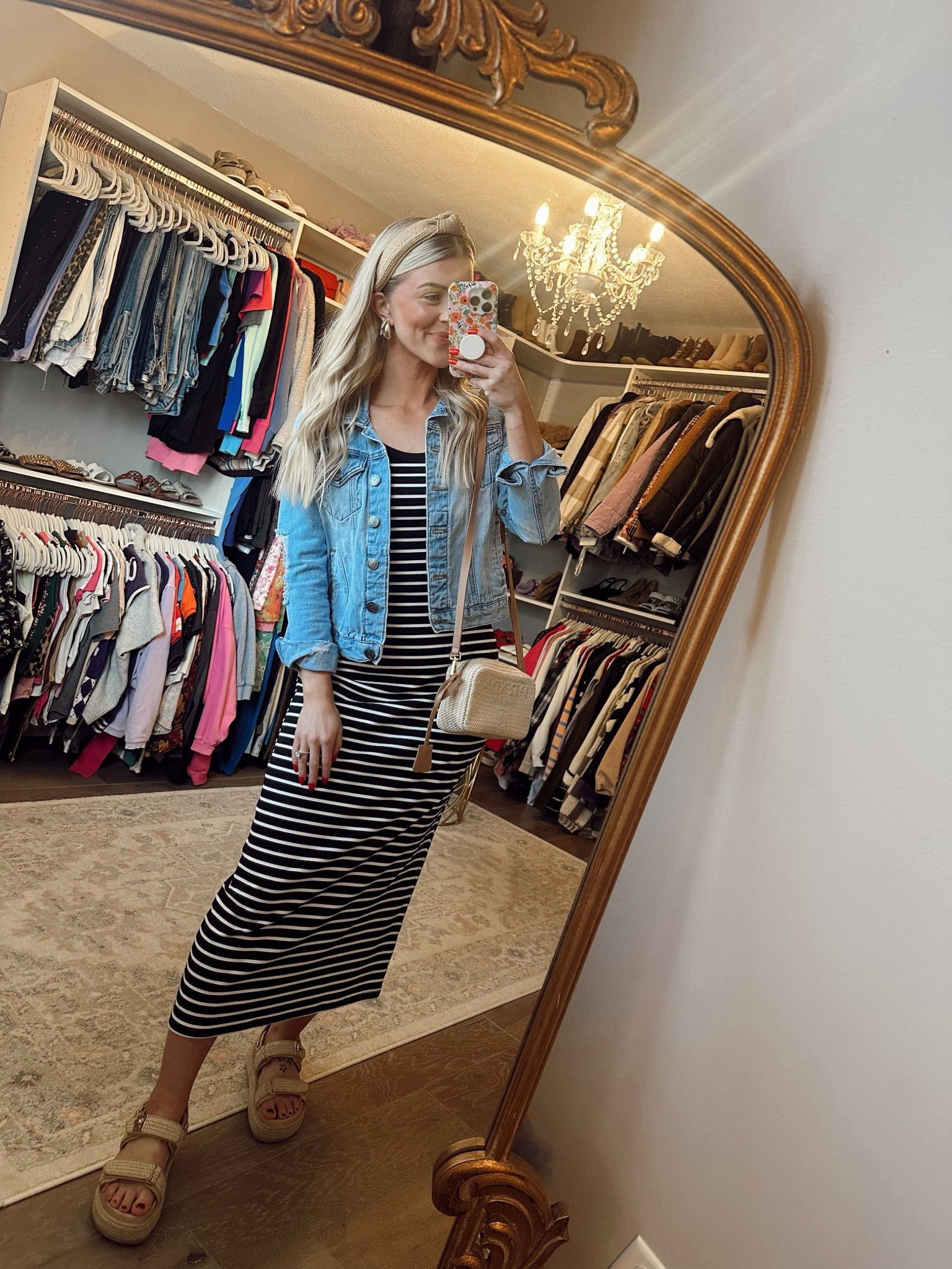 Cupshe finds // affordable fashion // winter to spring transitional outfits // denim jacket /: stripe black and white maxi dress // Steve Madden bigmona platform sandals // rattan headband // designer inspired rattan bag 

nobert15 for 15% off your orders $70 or more from Cupshe! 

#LTKSeasonal #LTKootd