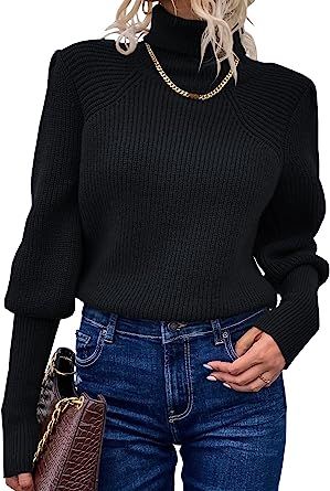 Hongqizo Women's Turtleneck Sweaters Long Sleeve Pullover Solid Novelty Sweaters Soft Jumper Knit... | Amazon (US)