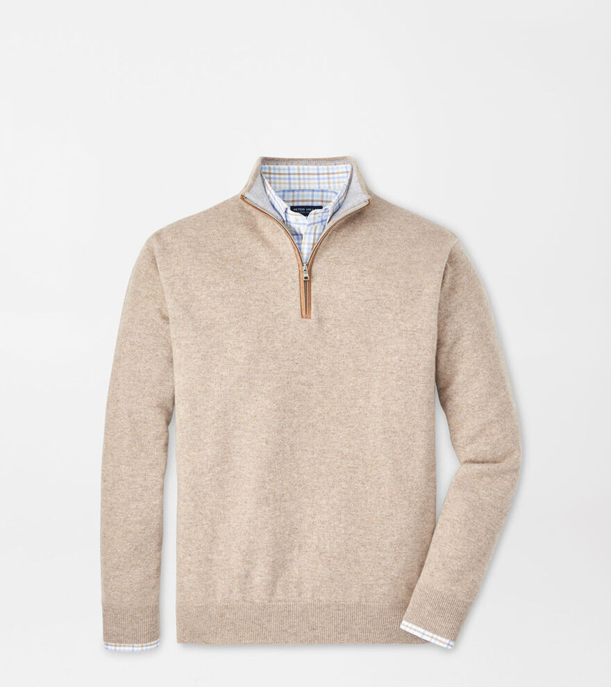 Peter Millar Men's Artisan Crafted Cashmere Flex Quarter-Zip | Color: Toffee | Size: S | Peter Millar