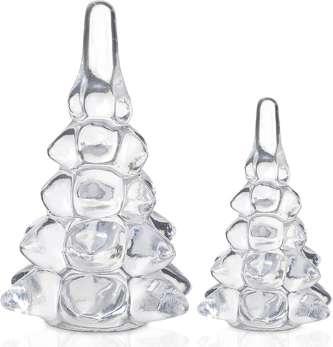 Vesici 2 Pcs Mini Glass Christmas Tree Set Mini Clear Decorative Tree 6.25 Inch and 4.25 Inch Chr... | Amazon (US)