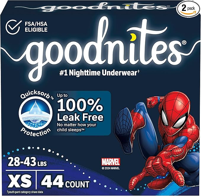 Goodnites Boys' Nighttime Bedwetting Underwear, Size Extra Small (28-43 lbs), 44 Ct (2 Packs of 2... | Amazon (US)