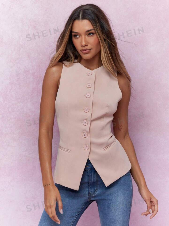 MISSGUIDED Buttoned Vest With Pockets | SHEIN