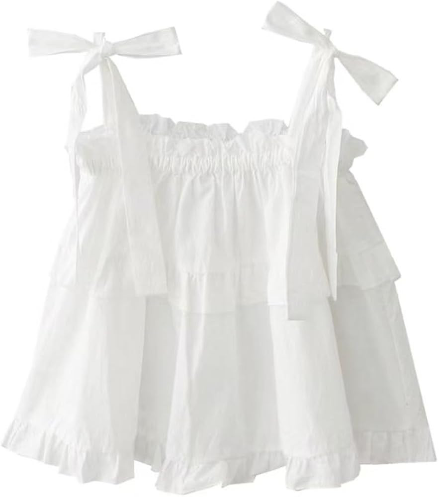 Women's Camisole Tank Tops Solid Color Lace-up Bow Camisoles Vintage Ruffles Cute Tops Holiday St... | Amazon (US)