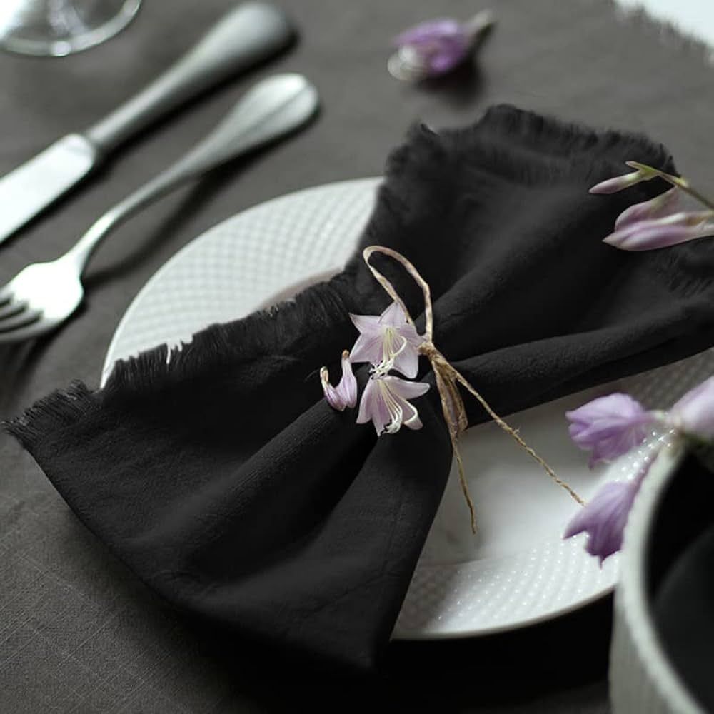 Ayuzawa Handmade Cloth Napkins 100% Cotton Napkins with Fringe，Delicate Handmade Cloth Napkins ... | Amazon (US)