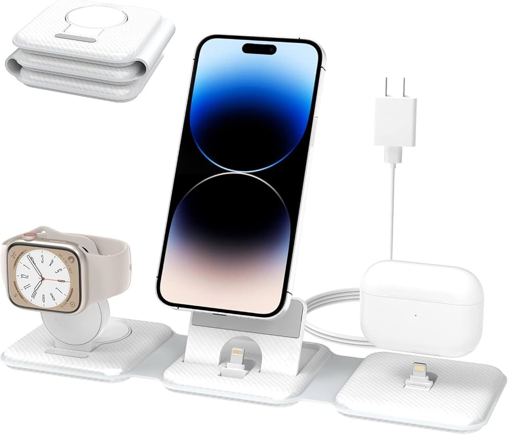 Foldable 3 in 1 Charging Station, Kartice Travel Charger Dock Stand for iPhone Multiple Devices i... | Amazon (US)