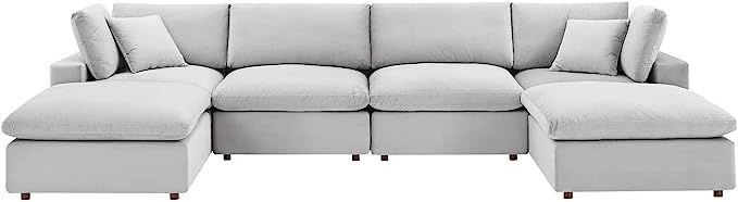 Amazon.com: Modway Commix Down Filled Overstuffed Performance Velvet 6-Piece Sectional Sofa in Li... | Amazon (US)