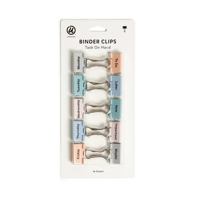 U Brands Task on Hand Binder Clips, 32mm, Assorted, 10 Count, Paper Organization, 2 x 1 x 0.5 inc... | Walmart (US)