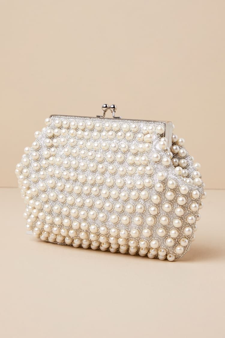 Brilliant Energy White and Silver Pearl Beaded Clutch | Lulus