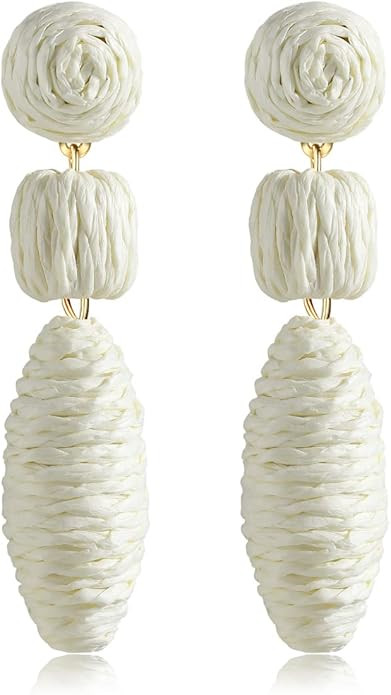 Boho Raffia Earrings for Women Girls - Statement Round Raffia Rattan Drop Earrings - Trendy Summe... | Amazon (US)