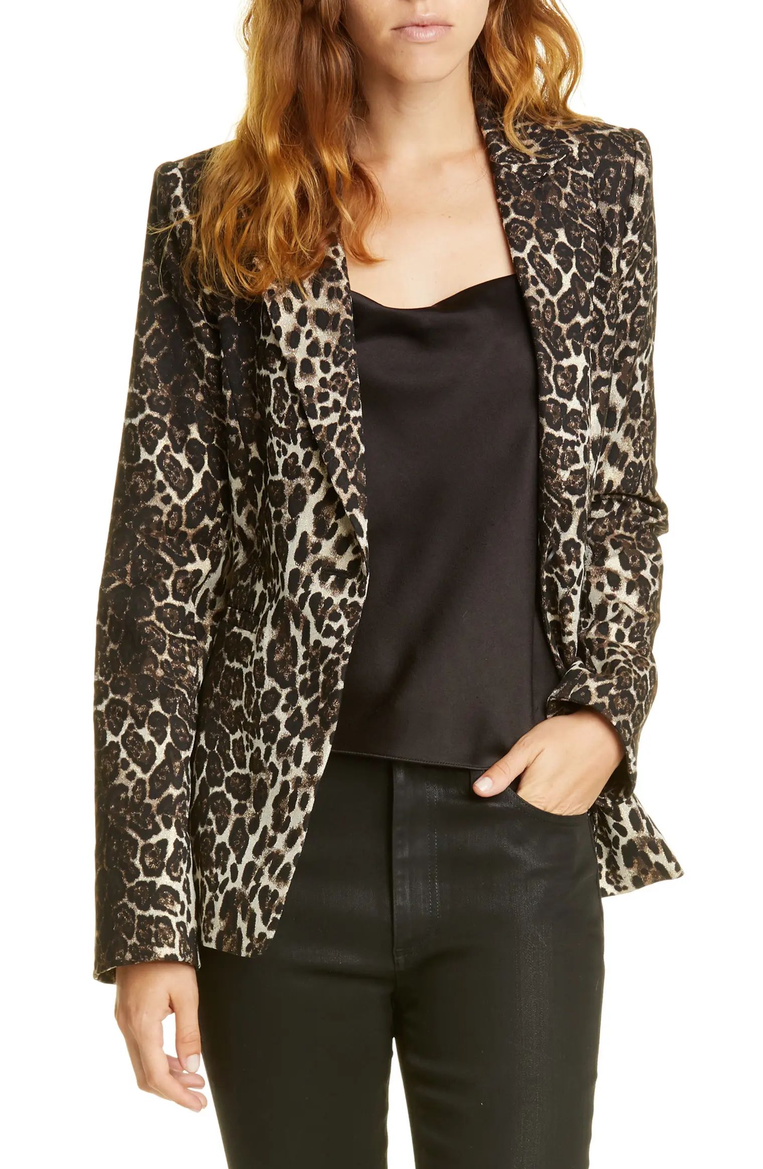 Toby Fitted Leopard Print Stretch Cotton Blend Blazer | Nordstrom