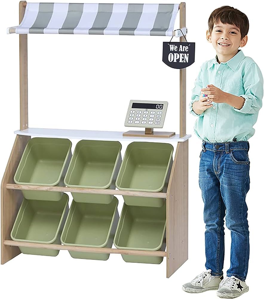 Teamson Kids Little Helper Wooden Farmer's Market Stand with Pretend Cash Register and 6 Plastic ... | Amazon (US)