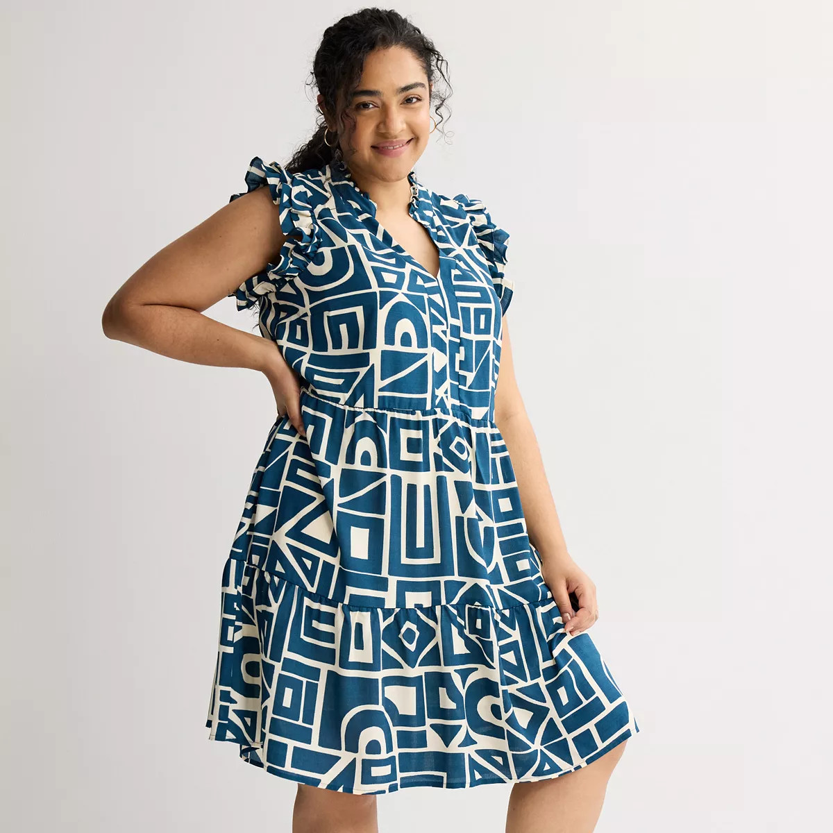 Plus Size 5th & Madison Edit Ruffle Sleeve V-Neck Tiered Dress, Women's, Size: 3XL, Blue | Kohl's