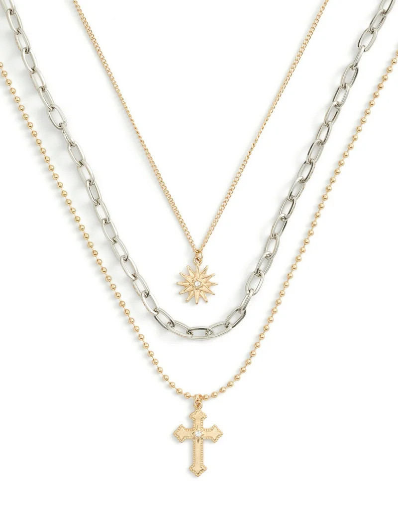 Madden NYC Women's Fashion Gold Tone Cross Pendant 3-Piece Necklace Set | Walmart (US)