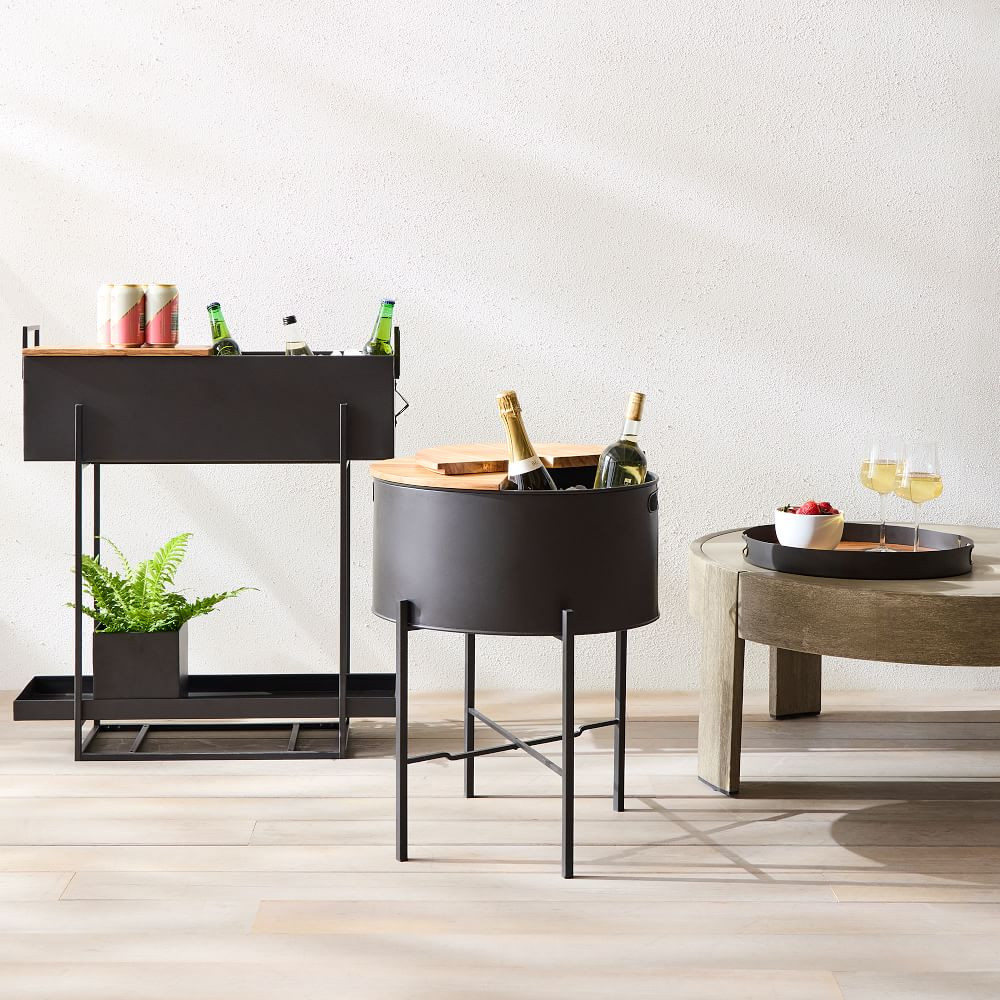 Streamline Metal Serveware, Party Bucket, Metal/Wood, Dark Bronze, Oval | West Elm (US)