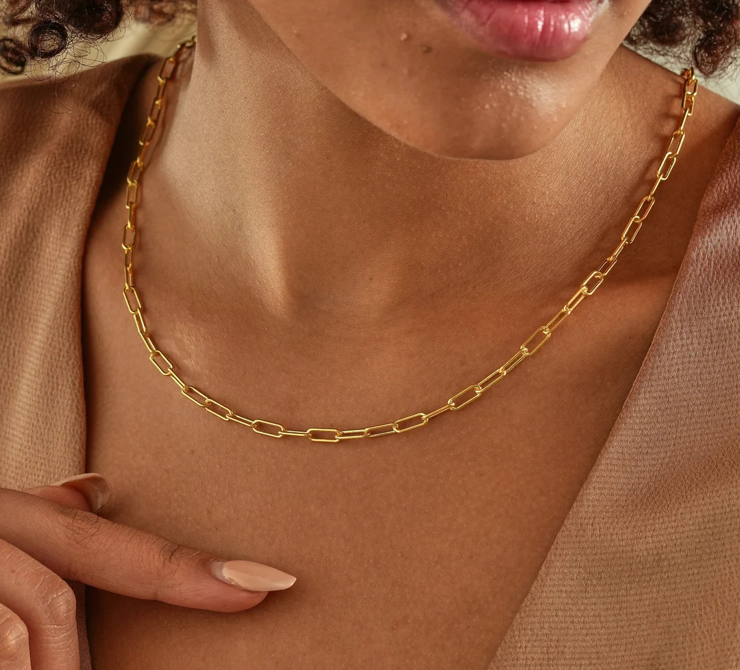 14K Gold Link Chain Necklace , Paperclip Chain Necklace , Everyday Chain Necklace , Link Chain Ch... | Etsy (US)