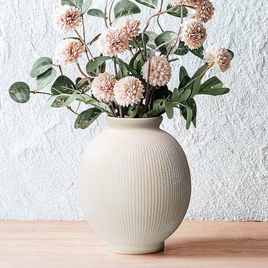 Ceramic Decorative Flower Vase - Rustic Farmhouse Boho Ceramic Vase for Home Decor, Table Centerp... | Amazon (US)
