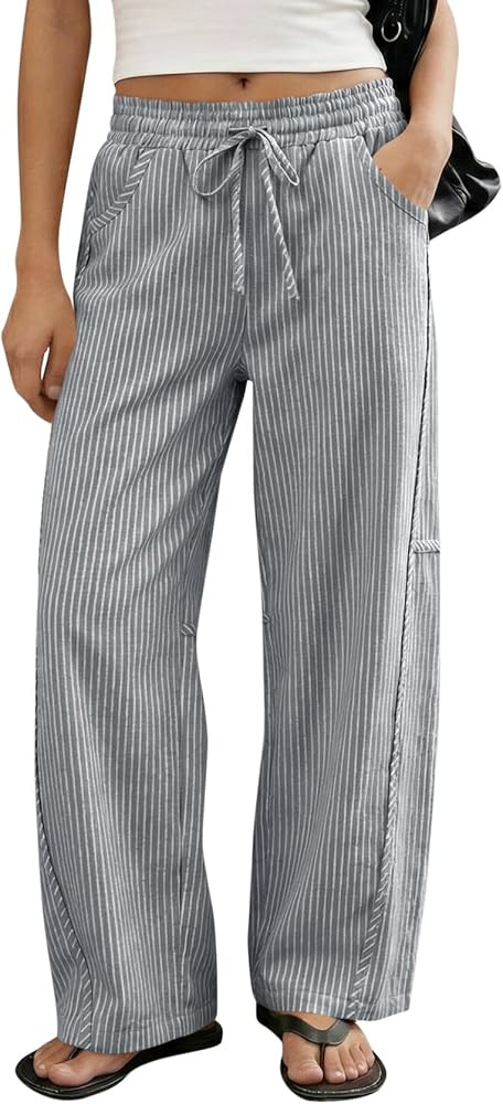 Cicy Bell Womens Wide Leg Striped Pants High Waisted Baggy Casual Barrel Drawstring Lounge Trouse... | Amazon (US)
