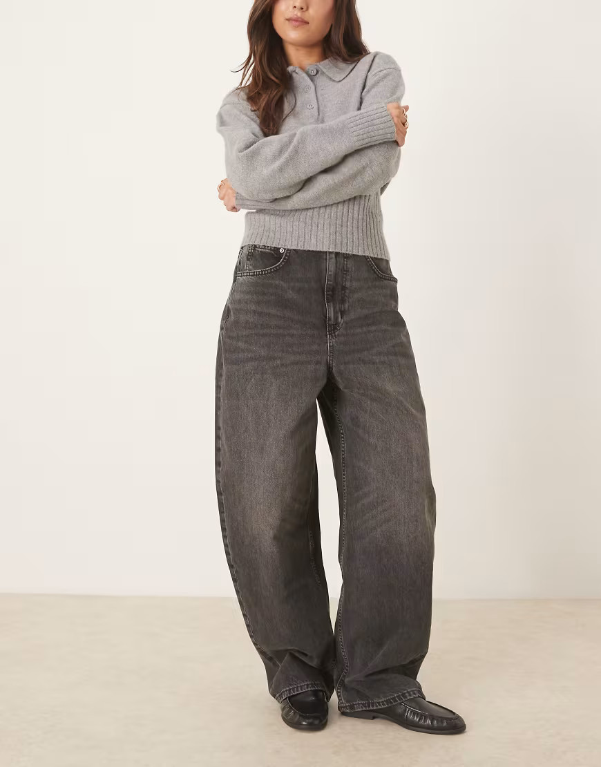 ASOS DESIGN high waisted barrel leg jeans in washed charcoal-Black | ASOS (Global)