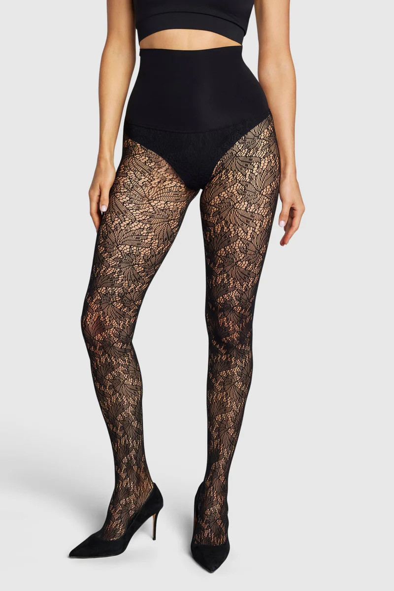 The Peacock Lace Patterned Tights Black | By Heist Studios UK | Heist Studios