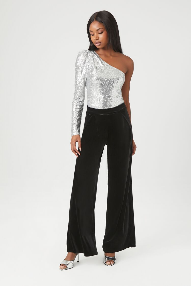 Women's Velvet Wide-Leg Pants in Black Small | Forever 21