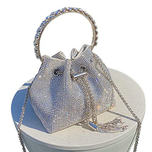 TOPALL Upgrade Rhinestone Evening Bag Silver Purse Sparkly Diamond Silver Clutch Purses for Women Party Club Wedding (Medium) | Amazon (US)