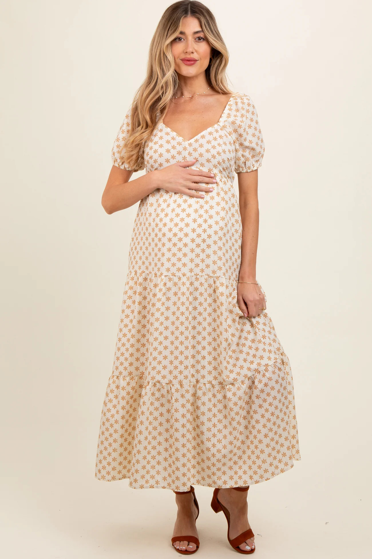 Yellow Floral Tiered Maternity Maxi Dress | PinkBlush Maternity