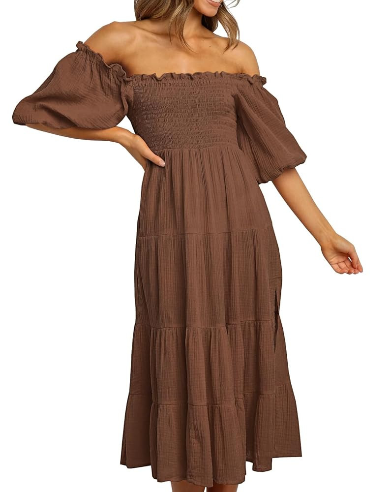 R.Vivimos Women's Summer Cotton Lantern Sleeves Ruffled Off Shoulder A-Line Midi Dresses | Amazon (US)