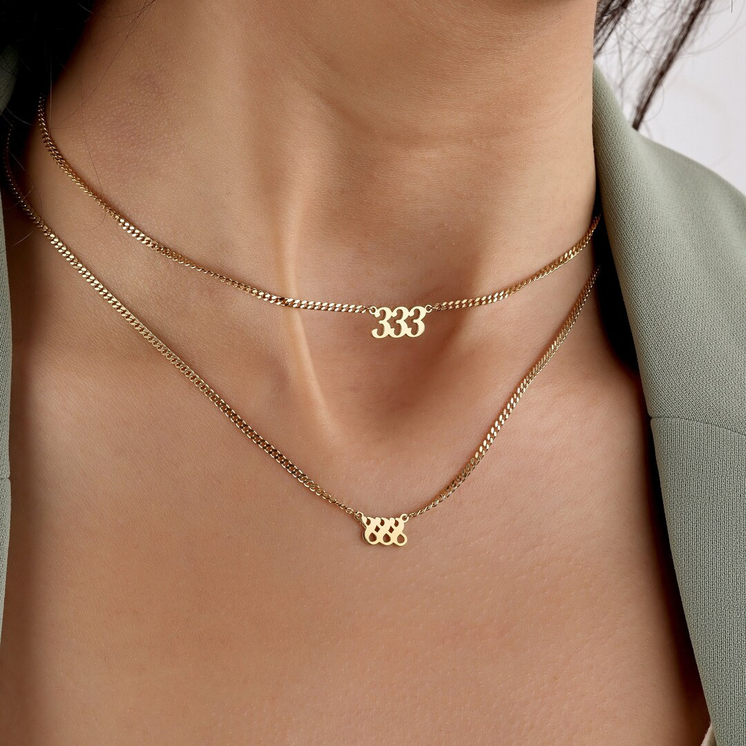 18k Gold Angel Number Necklace by Neckgold, Lucky Date Necklace With Curb Chain, Perfect Birthday... | Etsy (US)