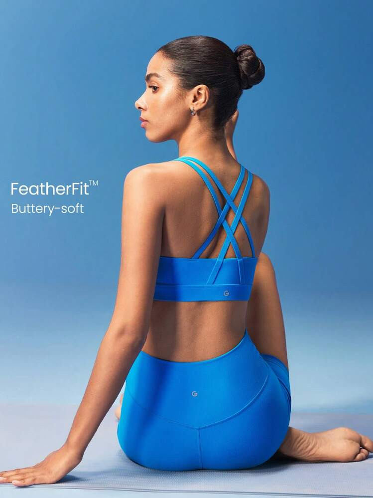 GLOWMODE FeatherFit™ Crossover Strap Sports Bra Gym  Spring Summer | SHEIN