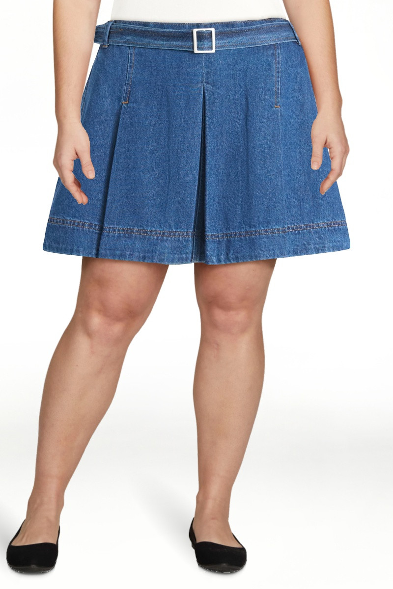 Free Assembly Women's Pleated Denim Mini Skirt with Belt, Sizes 0-20 | Walmart (US)