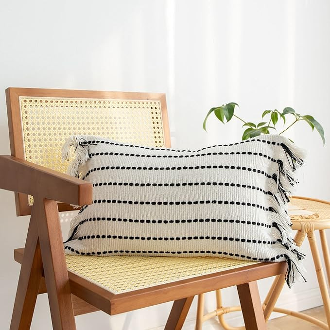 LIGICKY Decorative Boho Lumbar Tassel Throw Pillow Covers Rectangle Woven Cotton Cushion Cover St... | Amazon (US)