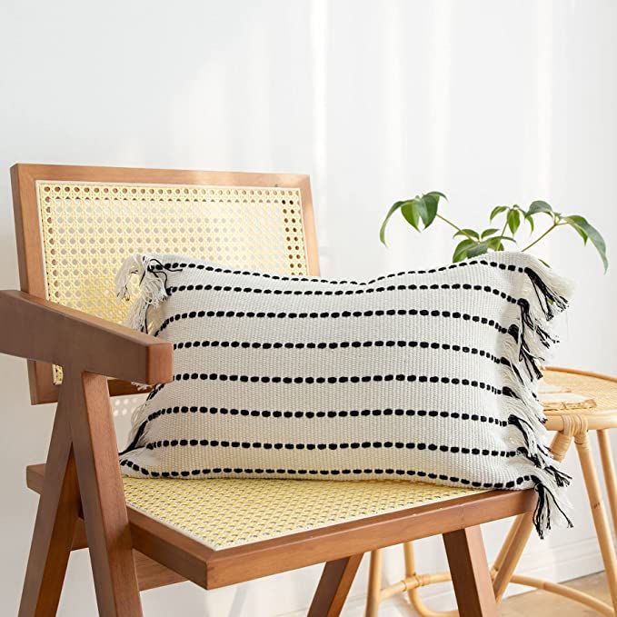 LIGICKY Decorative Boho Lumbar Tassel Throw Pillow Covers Rectangle Woven Cotton Cushion Cover St... | Amazon (US)