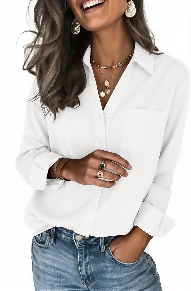 Lady Collared Tops Business Casual Work Outfits Clothing for Fall Spring | Amazon (US)