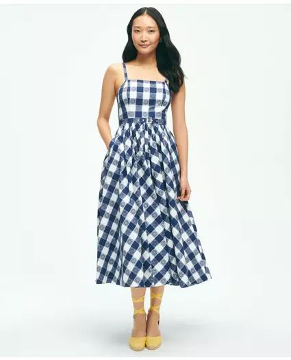 Gingham Jacquard Fit-And-Flare Dress In Cotton | Brooks Brothers